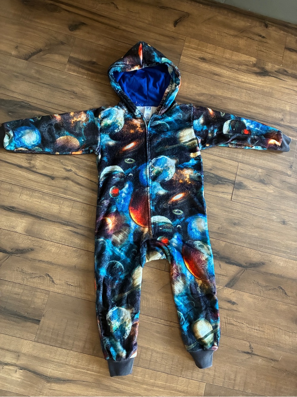 4T (XS) One-Piece Micro-fleece Hooded Pyjama in Galaxy Print